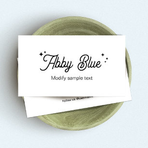 Cute Black and White Script Font Stars Business Card