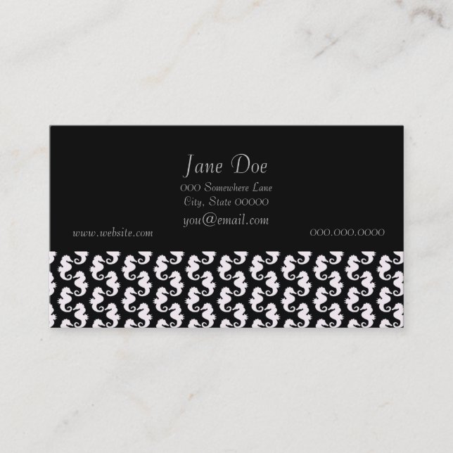 Cute Black and White Seahorse Pattern Business Card (Front)