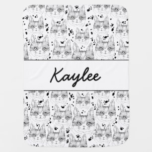 Cute Black and White Serene Cat Face Pattern  Baby Blanket