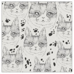 Cute Black and White Serene Cat Face Pattern  Fabric