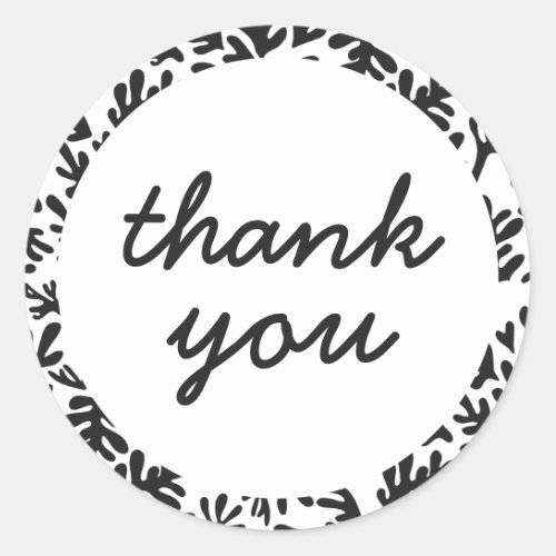 Cute Black and White Simple Botanical Thank You Classic Round Sticker