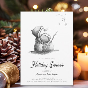 Cute Black and White Snowmen Christmas Party Invitation