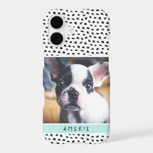Cute Black and White Splotches Pet Photo Aqua iPhone 17 Case
