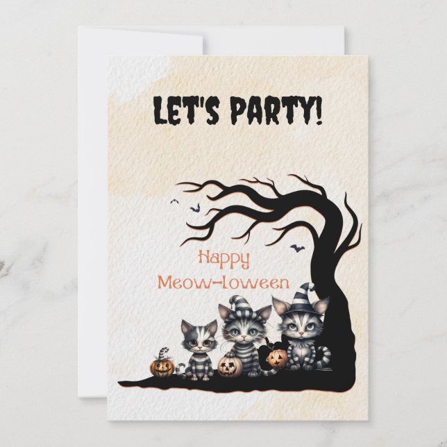 Cute Black and White Striped Halloween Ghost Cats  Invitation (Front)