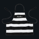 Cute Black and White Striped Kids Personalized Apron<br><div class="desc">Your child will love crafting or helping you cook in this Cute Black and White Striped Kids Personalized Apron.  This modern design has wide horizontal stripes on all-over-print apron and name is in white whimsical lettering across the top.
CLICK PERSONALIZE TEMPLATE OPTION AND ENTER NAME</div>