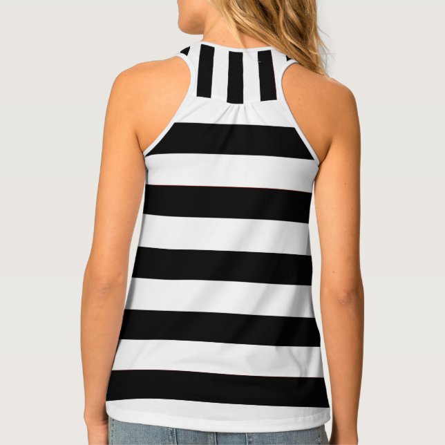 Cute Black And White Stripes Pattern Women's  Tank Top (Back)