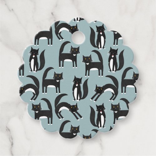 Cute Black and White Tuxedo Cat Pattern Favor Tags