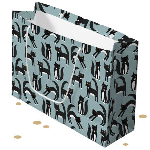 Cute Black and White Tuxedo Cat Pattern Large Gift Bag
