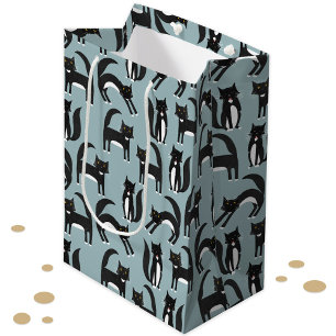 Cute Black and White Tuxedo Cat Pattern Medium Gift Bag