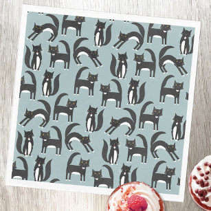 Cute Black and White Tuxedo Cat Pattern Napkins