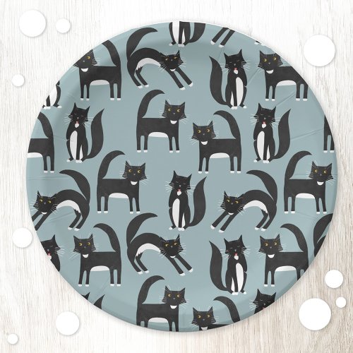 Cute Black and White Tuxedo Cat Pattern Paper Plates