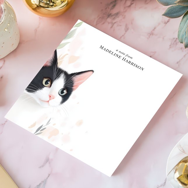 Cute Black and White Tuxedo Cat Personalized Name Notepad (Creator Uploaded)