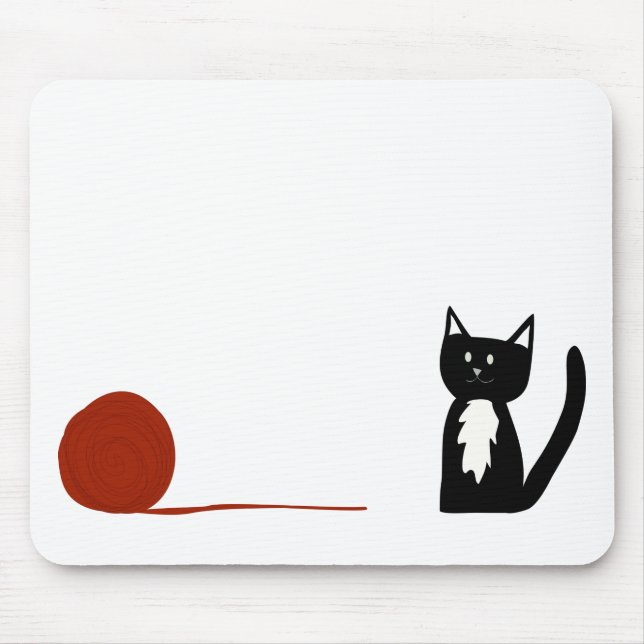 Cute Black and White Tuxedo Cat with Yarn Mouse Pad (Front)