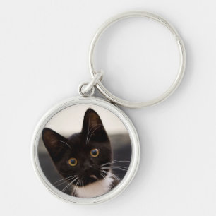 Cute Black And White Tuxedo Kitten Keychain
