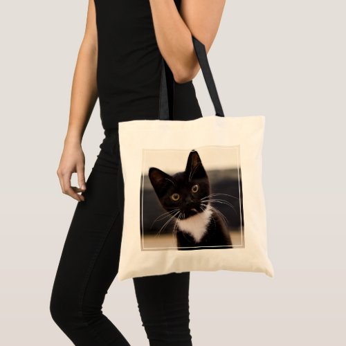 Cute Black And White Tuxedo Kitten Tote Bag