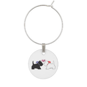 Cute black and white Westie dogs art Wine Charm