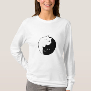 cute black and white yin and yang cat love design T-Shirt