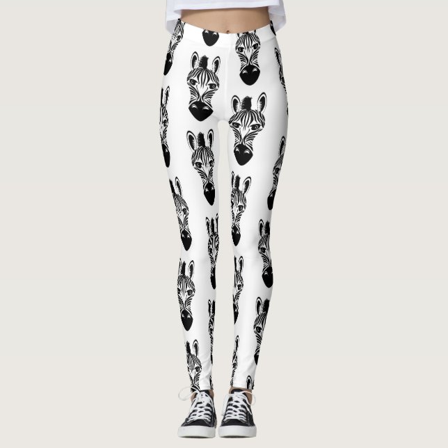 Cute black and white zebra pattern leggings (Front)
