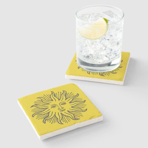 Cute Black and yellow Ancient Sun Design Stone Coaster