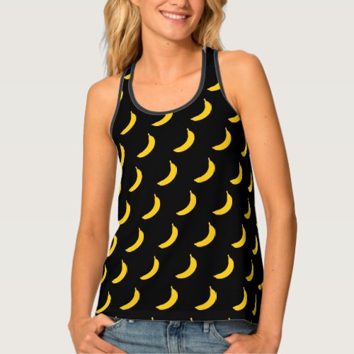 Cute black and yellow banana print womens tank top