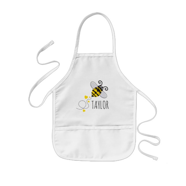 Cute black and yellow flying honey bee kids apron (Front)