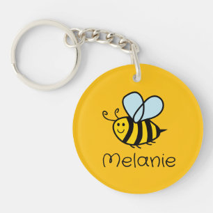 Cute black and yellow honey bee cartoon keychain