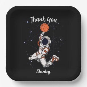 Cute Black Astronaut Outer Space Galaxy Basketball Paper Plates