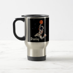 Cute Black Astronaut Outer Space Galaxy Basketball Travel Mug