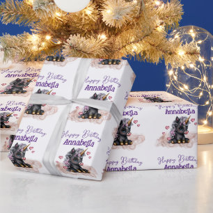 Cute Black Baby Unicorn and Hearts Wrapping Paper