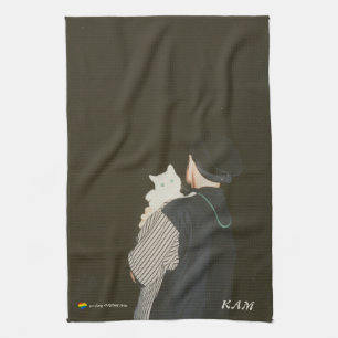 Cute Black background Photo Cat Dog Kitchen Towel