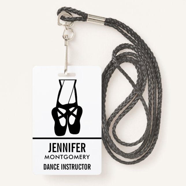 Cute Black Ballet Slippers En Pointe Badge (Front with Lanyard)