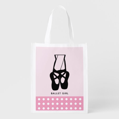 Cute Black Ballet Slippers En Pointe Ballet Girl Grocery Bag