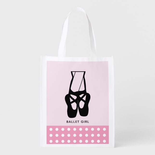 Cute Black Ballet Slippers En Pointe Ballet Girl Grocery Bag (Front)