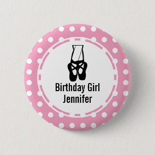 Cute Black Ballet Slippers En Pointe Birthday Girl Button