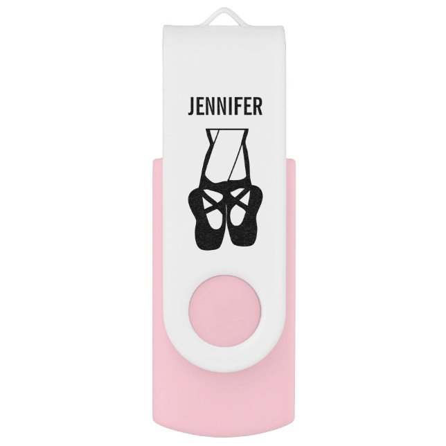 Cute Black Ballet Slippers En Pointe Flash Drive (Front Vertical)
