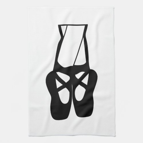 Cute Black Ballet Slippers En Pointe Kitchen Towel