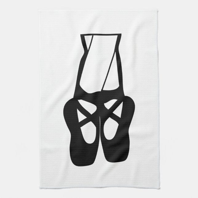 Cute Black Ballet Slippers En Pointe Kitchen Towel (Vertical)