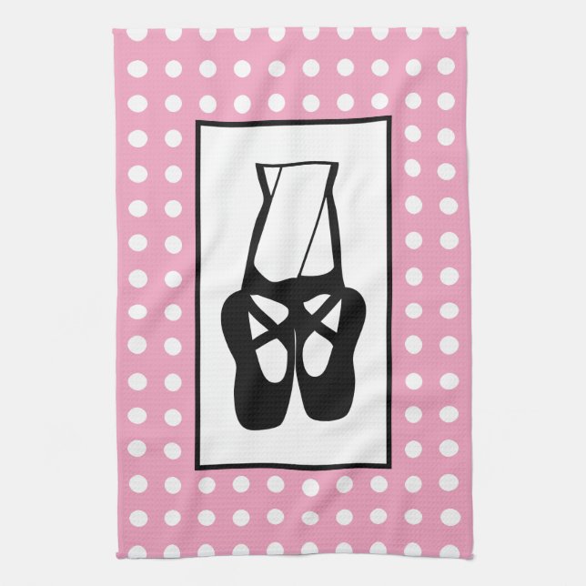 Cute Black Ballet Slippers En Pointe Kitchen Towel (Vertical)