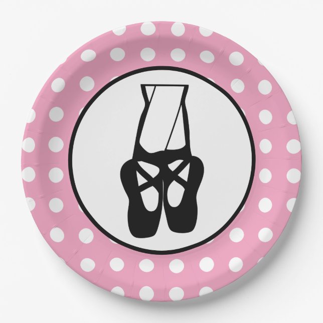Cute Black Ballet Slippers En Pointe Paper Plates (Front)