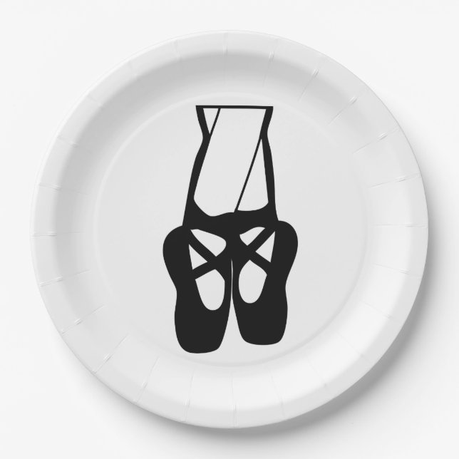 Cute Black Ballet Slippers En Pointe Paper Plates (Front)