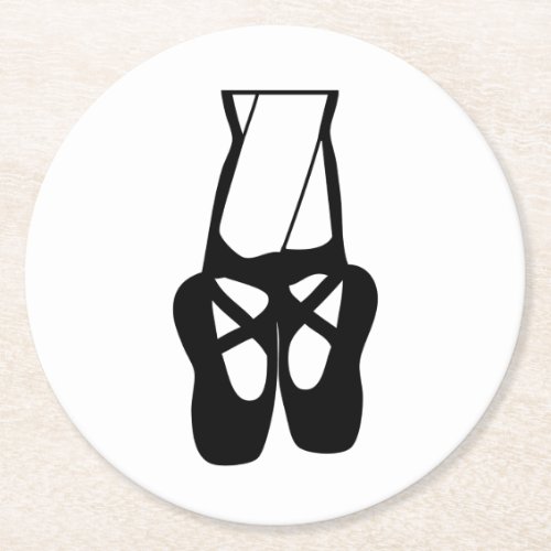 Cute Black Ballet Slippers En Pointe Round Paper Coaster