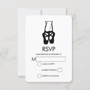 Cute Black Ballet Slippers En Pointe RSVP Card