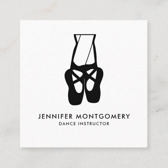 Cute Black Ballet Slippers En Pointe Square Business Card (Front)