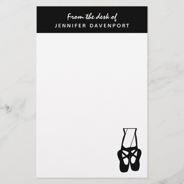 Cute Black Ballet Slippers En Pointe Stationery (Front)