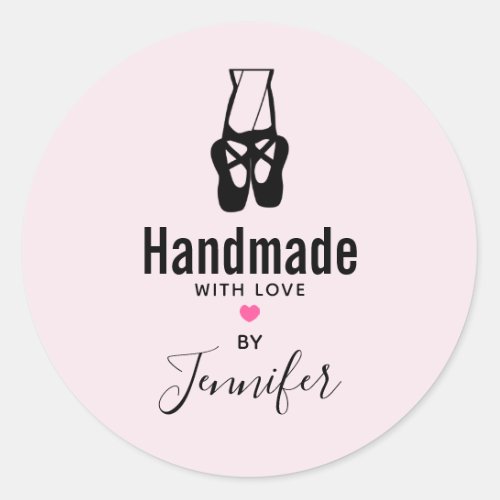 Cute Black Ballet Slippers Handmade with Love Classic Round Sticker