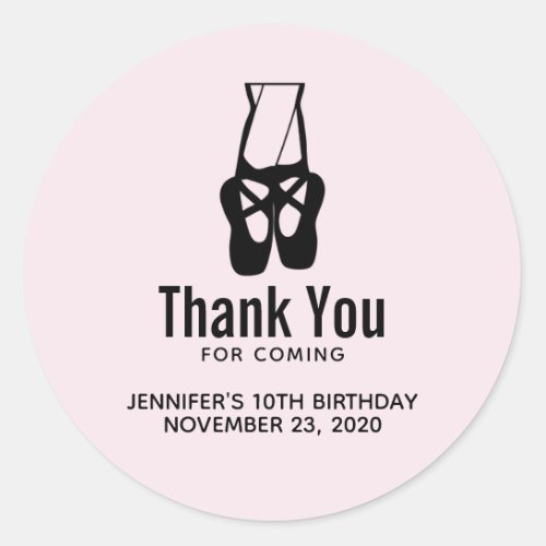 Cute Black Ballet Slippers Party Thank You Classic Round Sticker