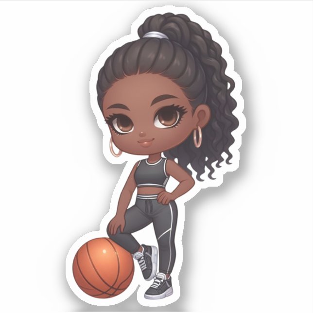 cute black basketballer girl sticker (Front)