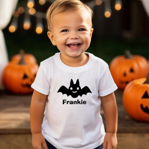 Cute Black Bat Boys Monogram Name Halloween Toddler T-shirt