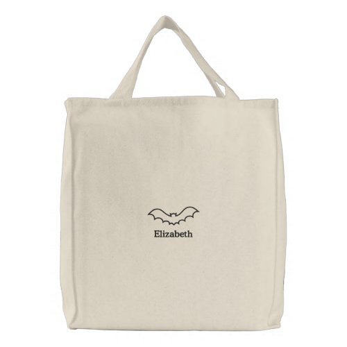 Cute Black Bat Personalized Halloween Embroidered Tote Bag