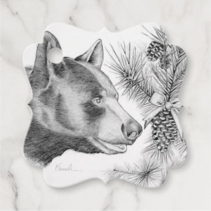 Cute Black Bear and Christmas Tree Favor Tags
